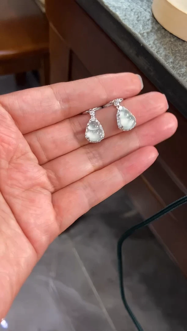 银S925镶嵌挂件翡翠耳饰