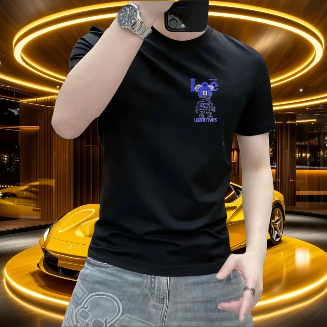 索罗娜冰丝短袖修身圆领弹力时尚潮流休闲男士印花冰丝短袖男t恤
