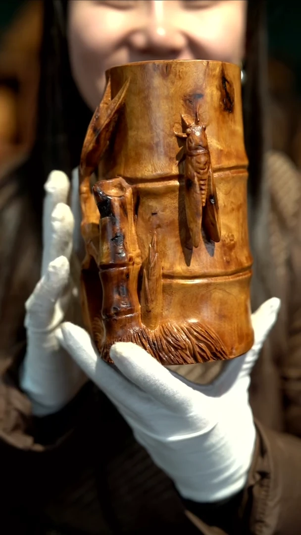 木柱*雷击枣木竹节笔筒