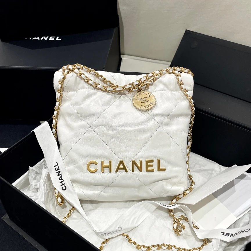 99新 Chanel/香奈儿 22bag白色白金mini垃圾袋芯片款/9327