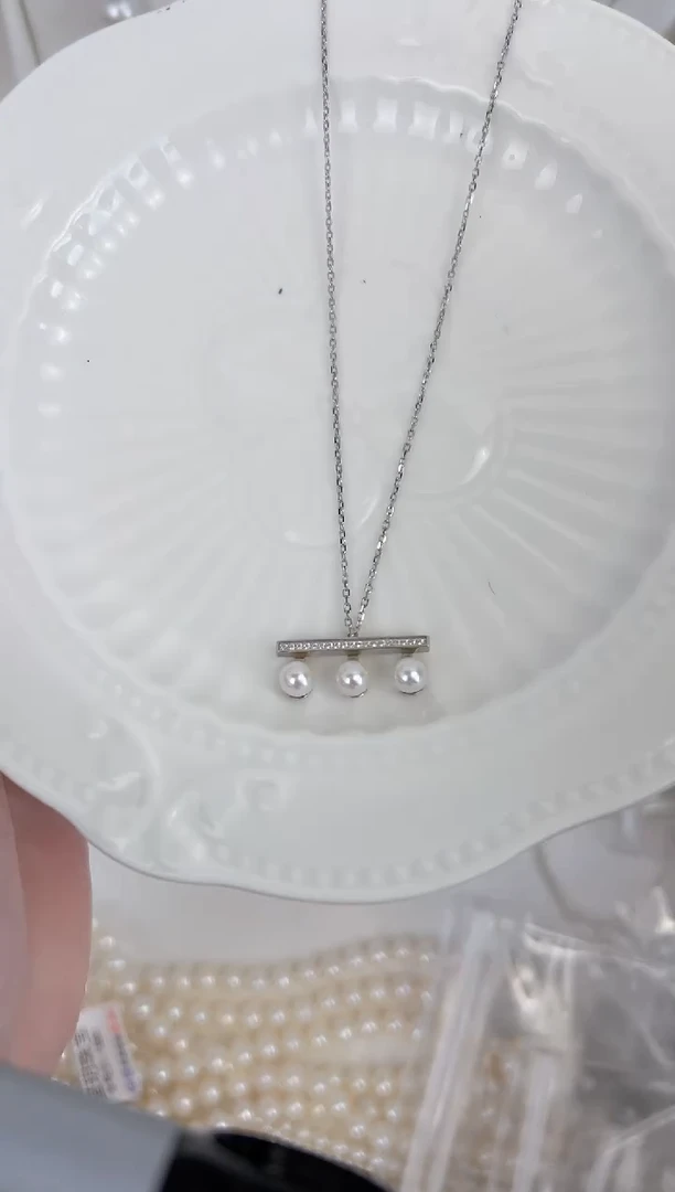 【闪购商品】淡水珍珠颈饰银S925镶嵌平衡木 a03