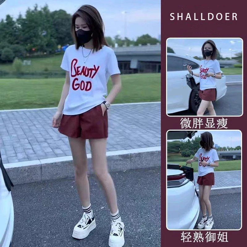 夏显瘦减龄时尚套装今年流行洋气干练气质T恤+短裤两件套顺E2394-