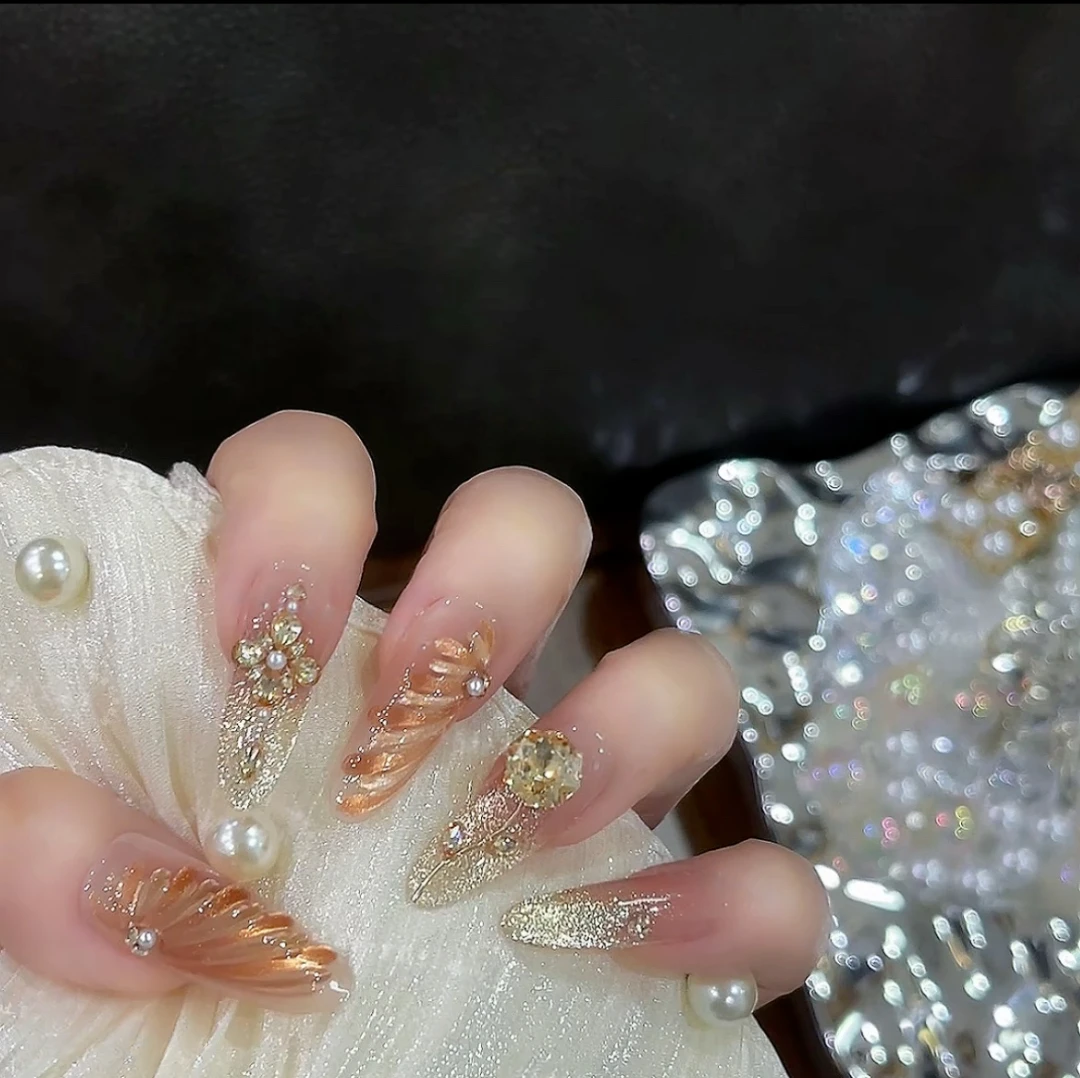 【天使之翼】 穿戴美甲纯手工猫眼美甲红豆