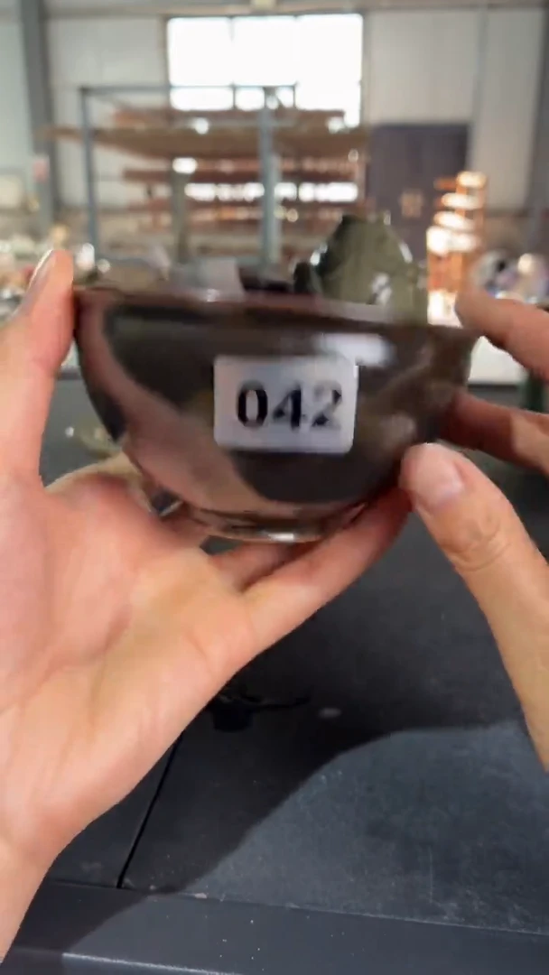 耀州窑仰山树叶子黑釉杯042