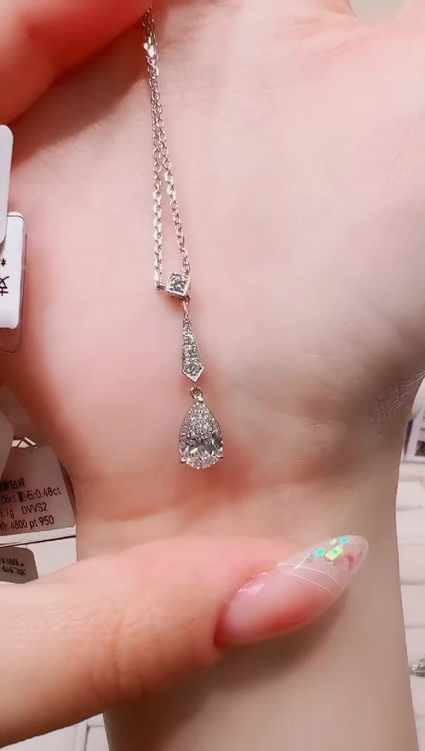 实验室培育钻石铂Pt950镶嵌颈饰一滴泪 项链