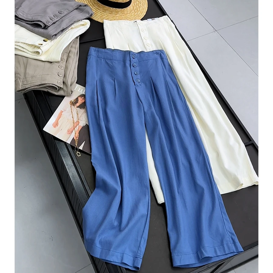 随机发女高腰夏季百搭高腰直筒裤时尚宽松垂感拖地休闲裤