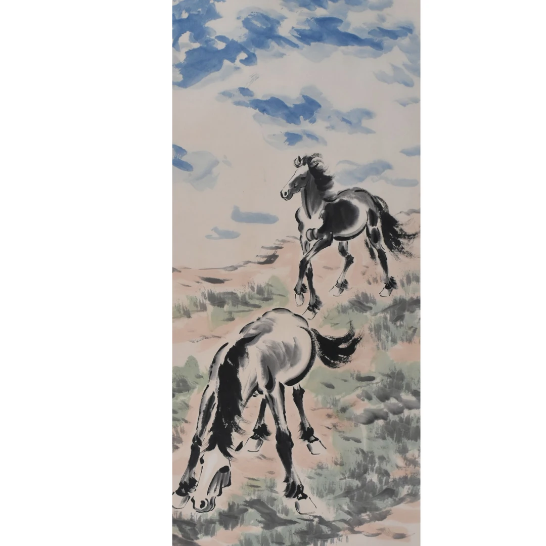 HM7001 双骏图 134X66cm 纸本立轴 7.9平尺