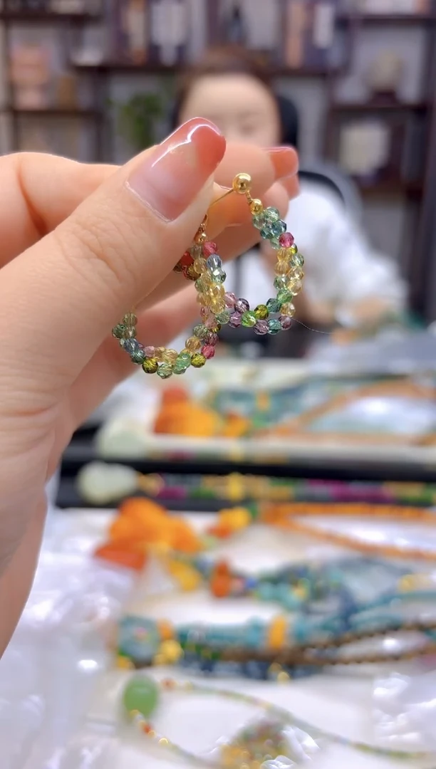 【闪购商品】碧玺耳饰14K金镶嵌耳勾E751