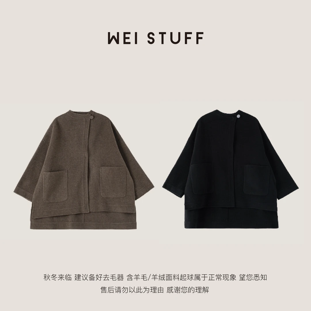 WEI STUFF“空气羊毛”秋冬一粒扣双面呢空气羊毛外套 6896.