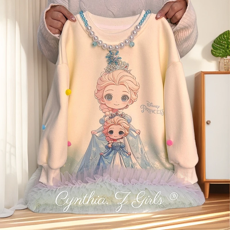 MN女童春款爱莎公主卫衣裙2025新款洋气女孩冰雪奇缘公主连衣裙~