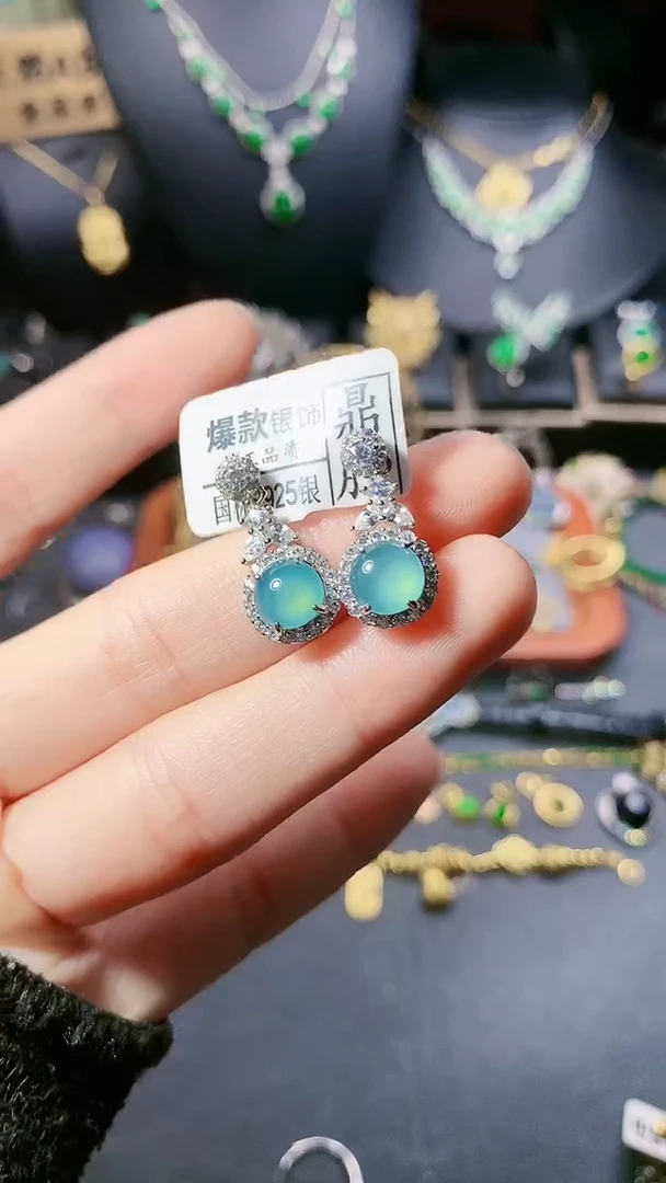 【闪购商品】翡翠耳饰银S925镶嵌耳饰