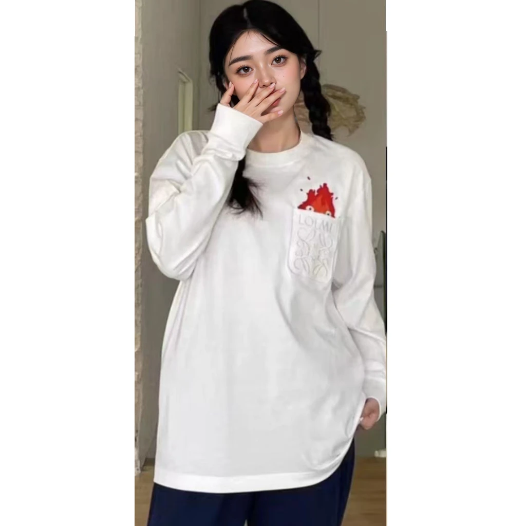 【小火苗】刺绣火苗宽松时尚设计感百搭长袖T恤.Y896