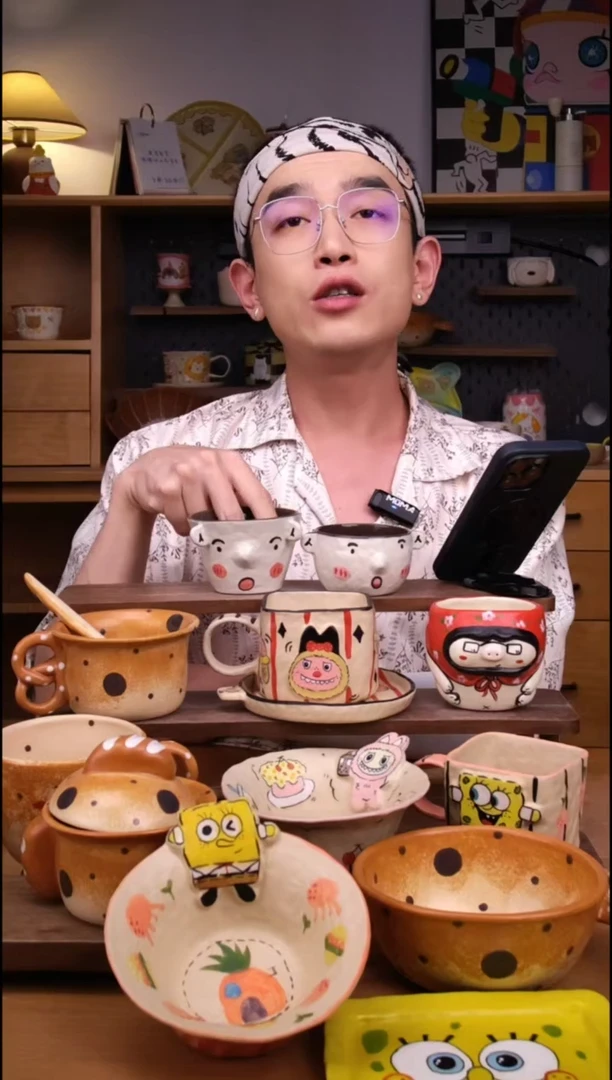 杯子景德镇可爱设计师款陶瓷（大小号，2件套）