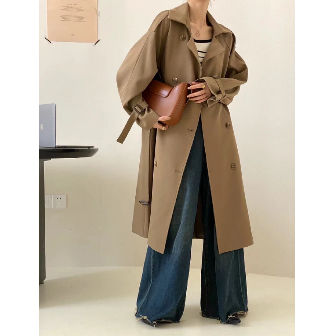 风衣外套女2025春秋新款中长款垂感英伦风百搭双排扣收腰气质大衣