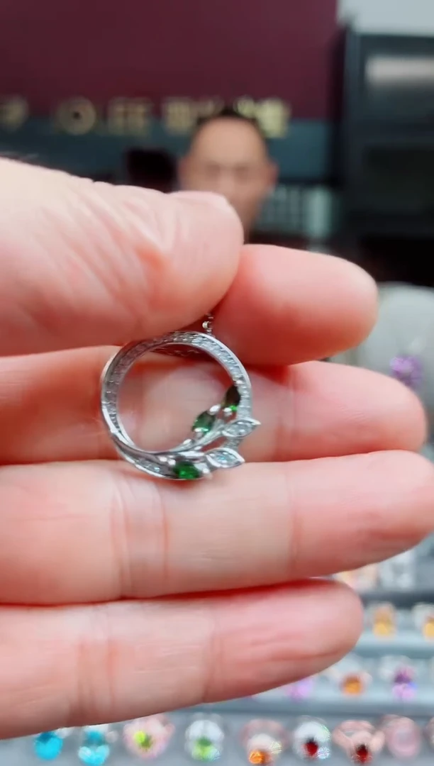 银S925镶嵌吊坠碧玺碧玺吊坠