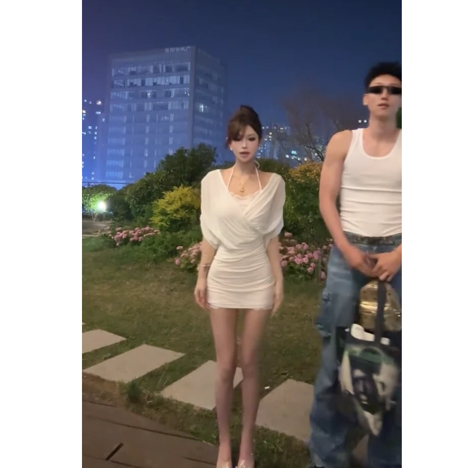 纯欲风性感v领T恤女2025夏季新款辣妹收腰显瘦叠穿显瘦上衣两件套