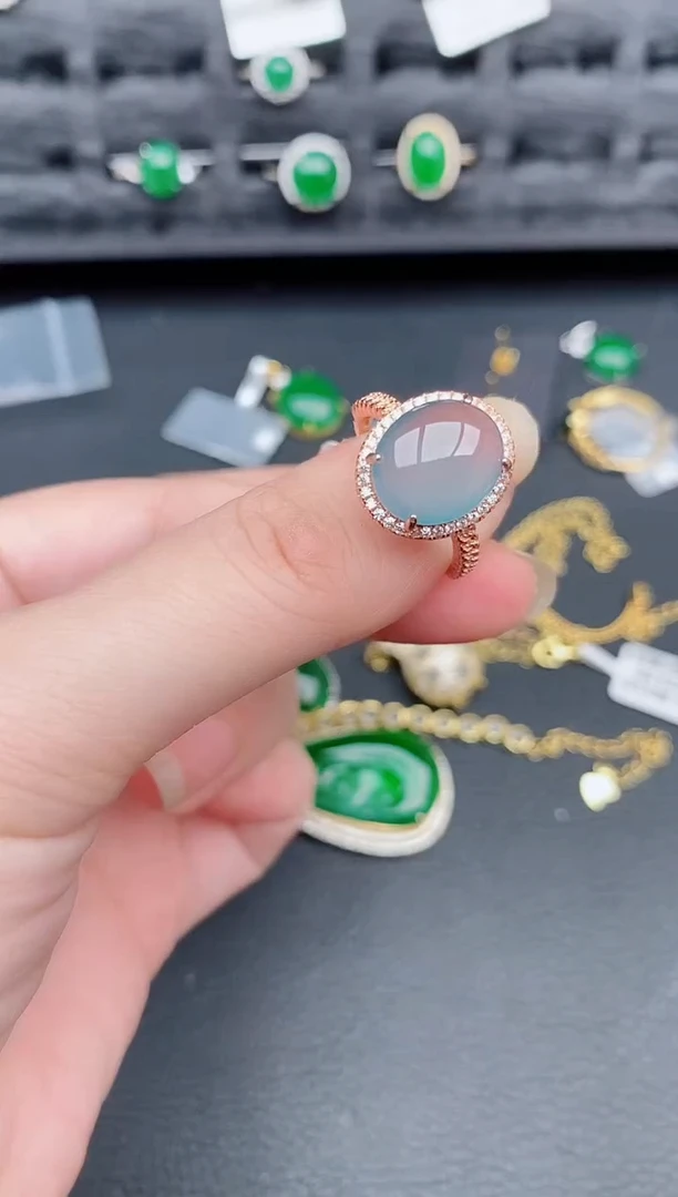 银S925镶嵌戒指翡翠天然a货翡翠341
