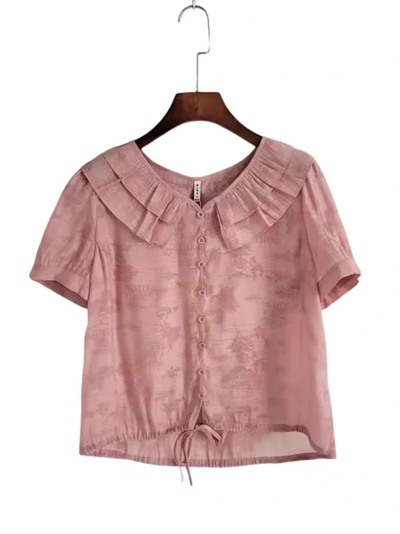 8032迷荟品牌女装蒂新款时尚荷叶边衬衫上衣小衫