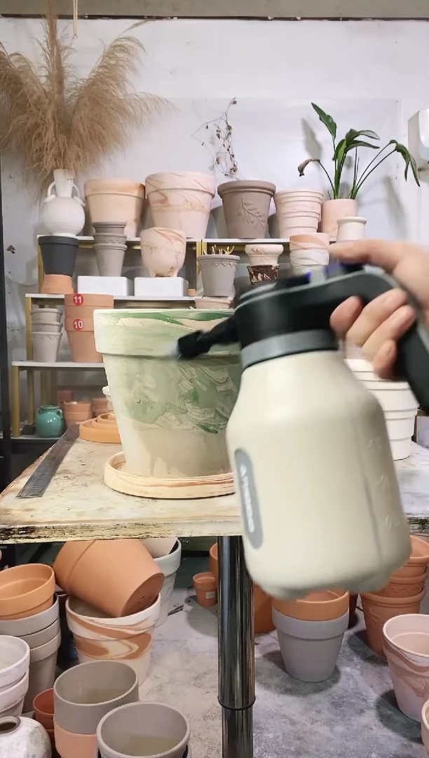 23*21绿白陶 1盆1托 玛奇朵托盘