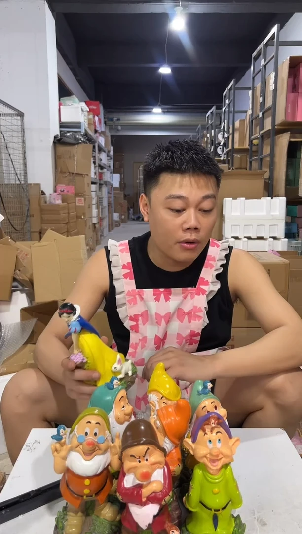 瓷片树脂白雪公主摆件8件套微瑕