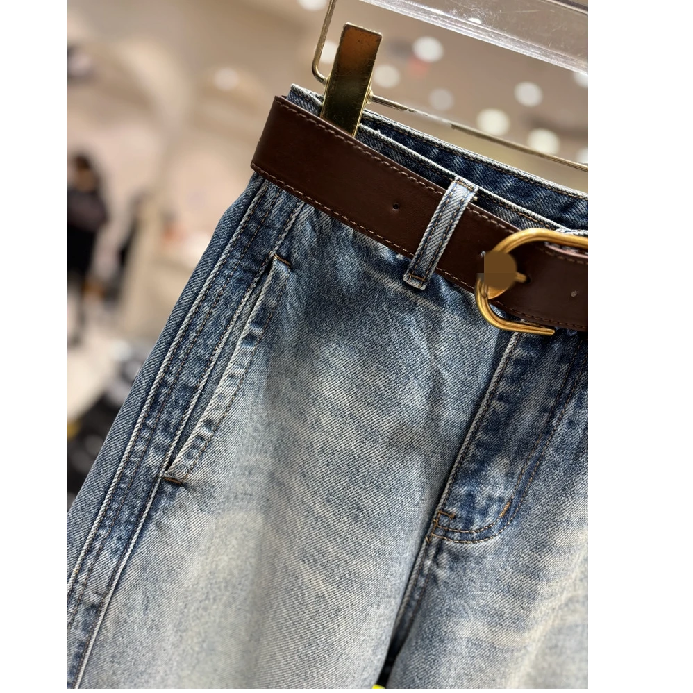 2025春新款立裁拼接牛仔裤女显瘦弯刀裤欧货哈伦裤梨型身材香蕉裤