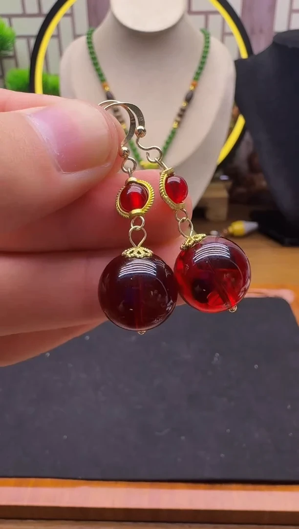 血珀14K金镶嵌耳饰E158