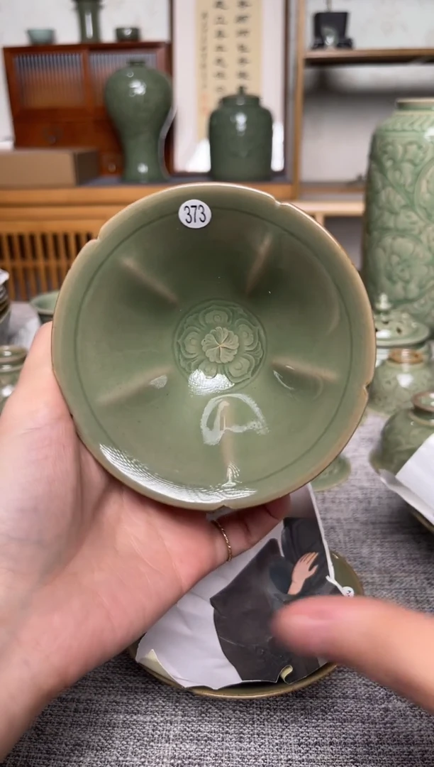 陶瓷373耀州窑纯手工出筋斗笠盏