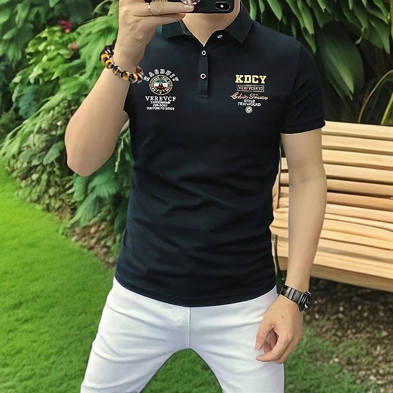 法薇琳欧洲站2025夏季新款个性徽章男翻领商务短袖高档刺绣Polo衫