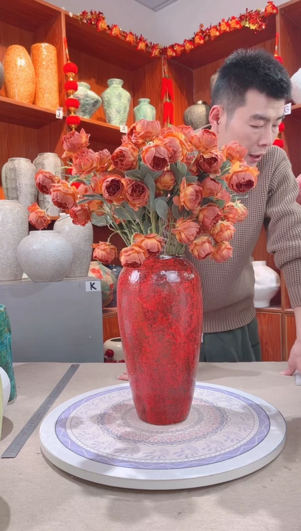 【闪购商品】瓶复古红 大号 陶瓷花瓶 无花