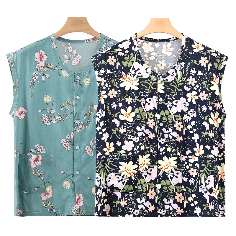 棉绸上衣女无袖背心宽松大码妈妈人造棉上衣宽松大码家居服空调衫