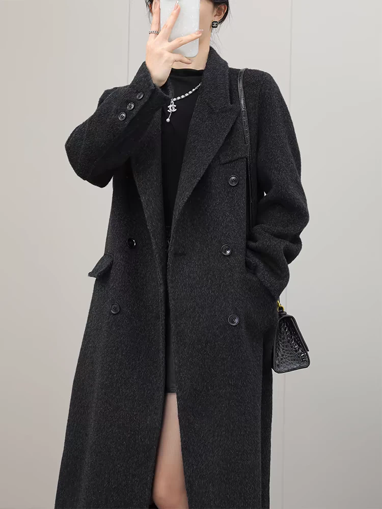 高端大衣女深灰色直筒显瘦气质长款