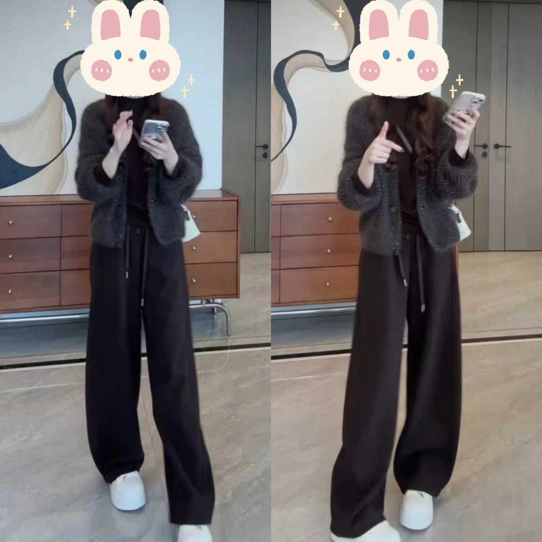 长袖纯色打底衫T恤+针织毛衣外套+松紧腰卫裤休闲裤BB50482