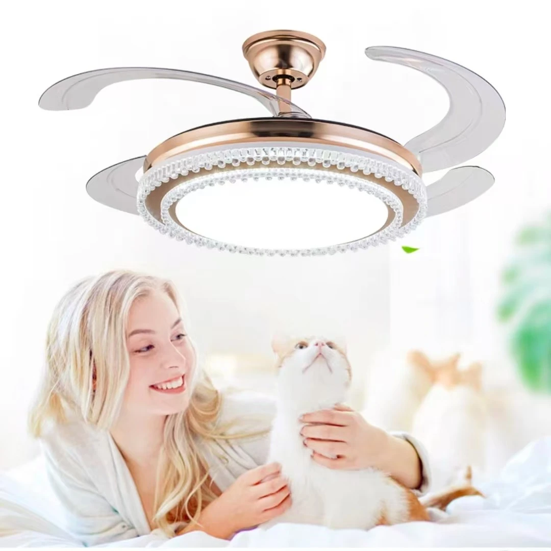LED金色风扇吊灯吊扇灯隐形风扇灯卧室风扇灯灯餐厅吊扇灯