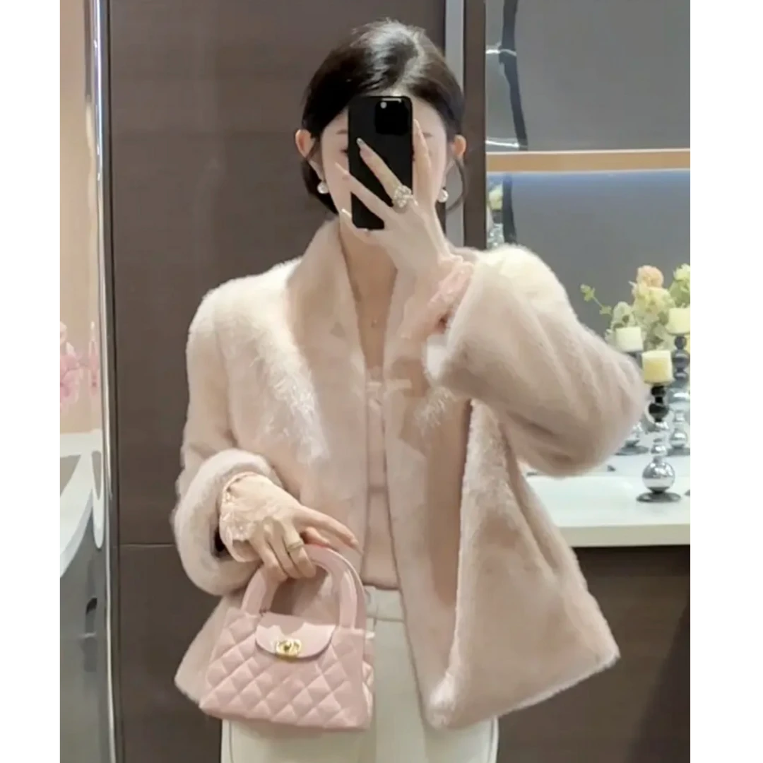 2026【小富婆十字貂】冬季温柔风气质百搭V领毛毛外套女皮毛一体