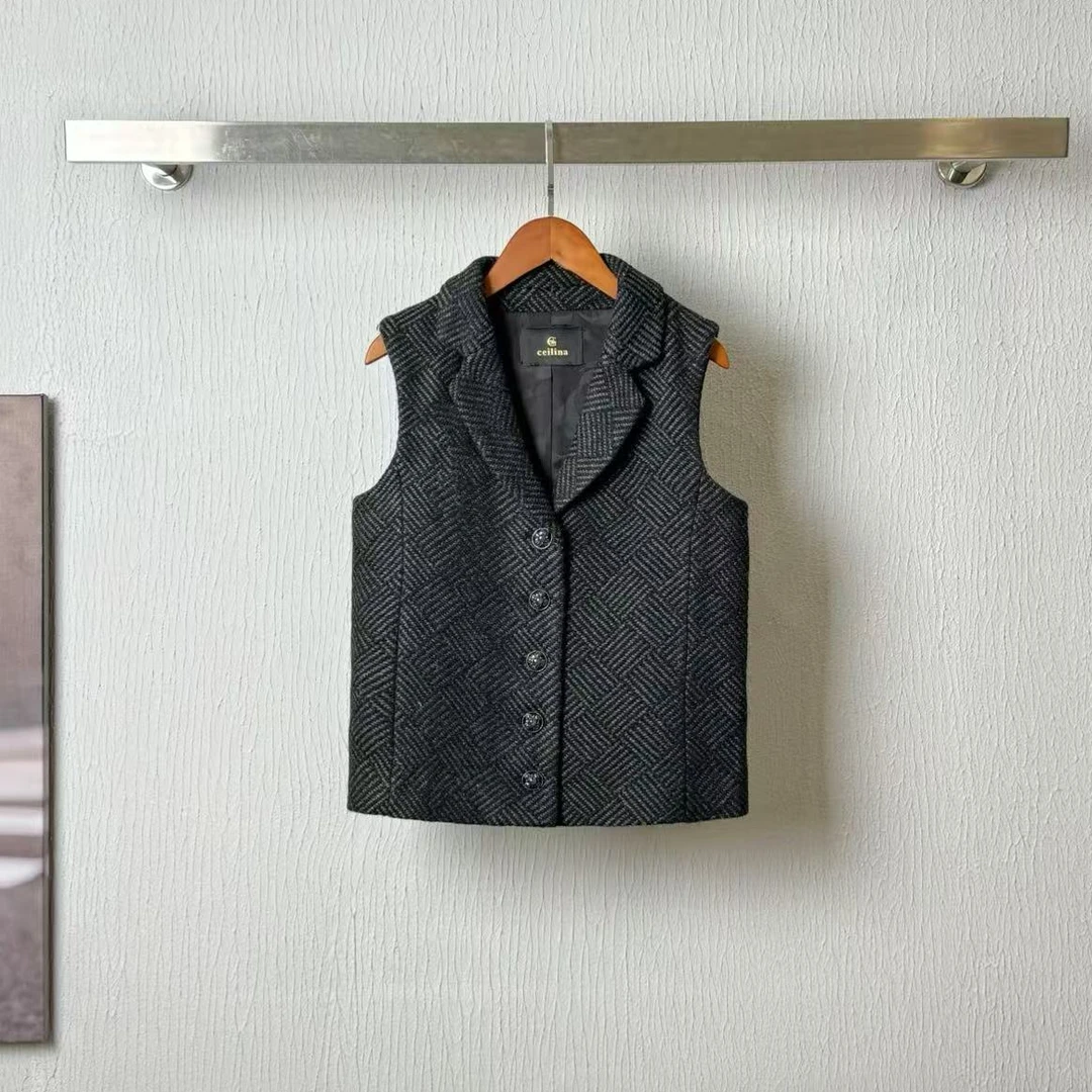 【晨老板】~ ceilina【定格回忆】时尚斜纹无袖外套背心马甲69252002