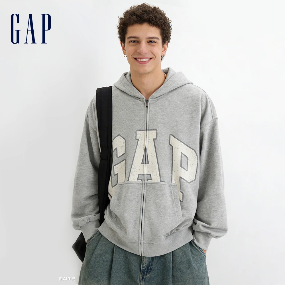 Gap男女装2026春季法式圈织软印花logo宽松连帽衫卫衣外套787438