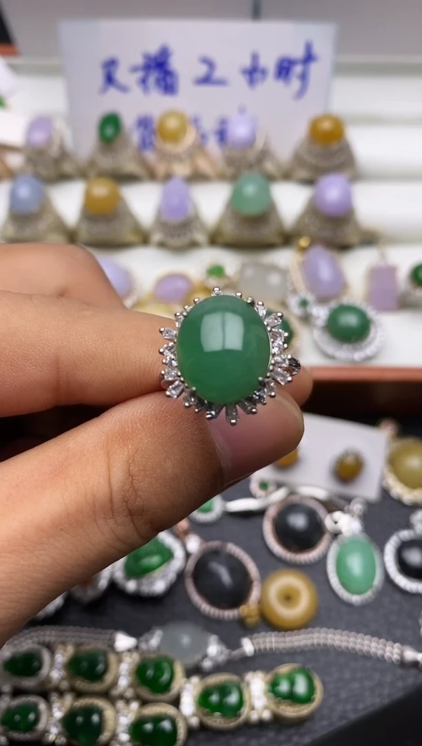 银S925镶嵌戒指翡翠3266