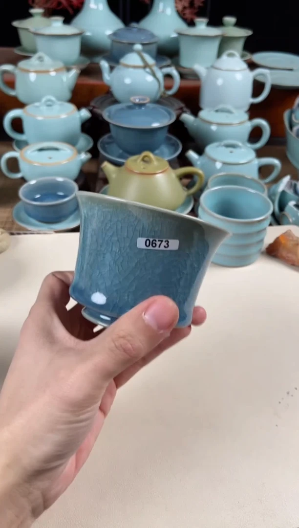 【闪购商品】其他673号仿北宋天蓝马蹄杯纯手拉支钉烧