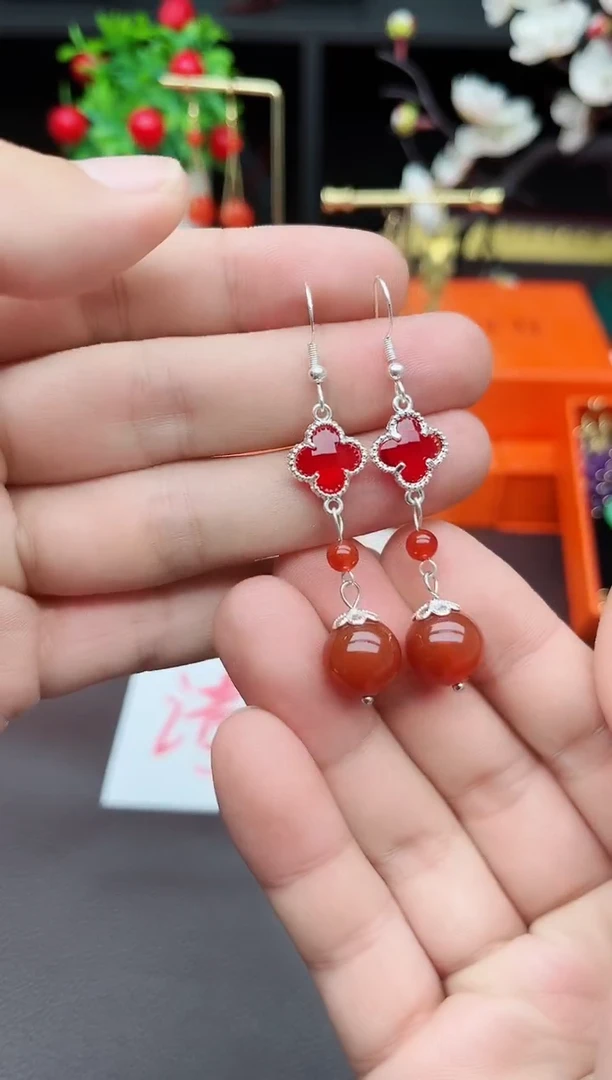 玛瑙/玉髓耳饰银S925镶嵌233000