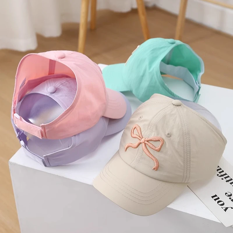 儿童速干棒球帽女童遮阳帽夏季春秋宝宝防晒鸭舌帽扎马尾空顶帽子