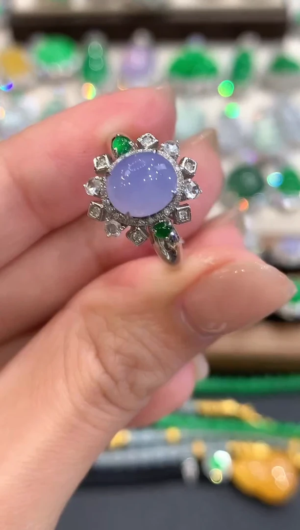 18K金镶嵌戒指翡翠q18紫货有色差