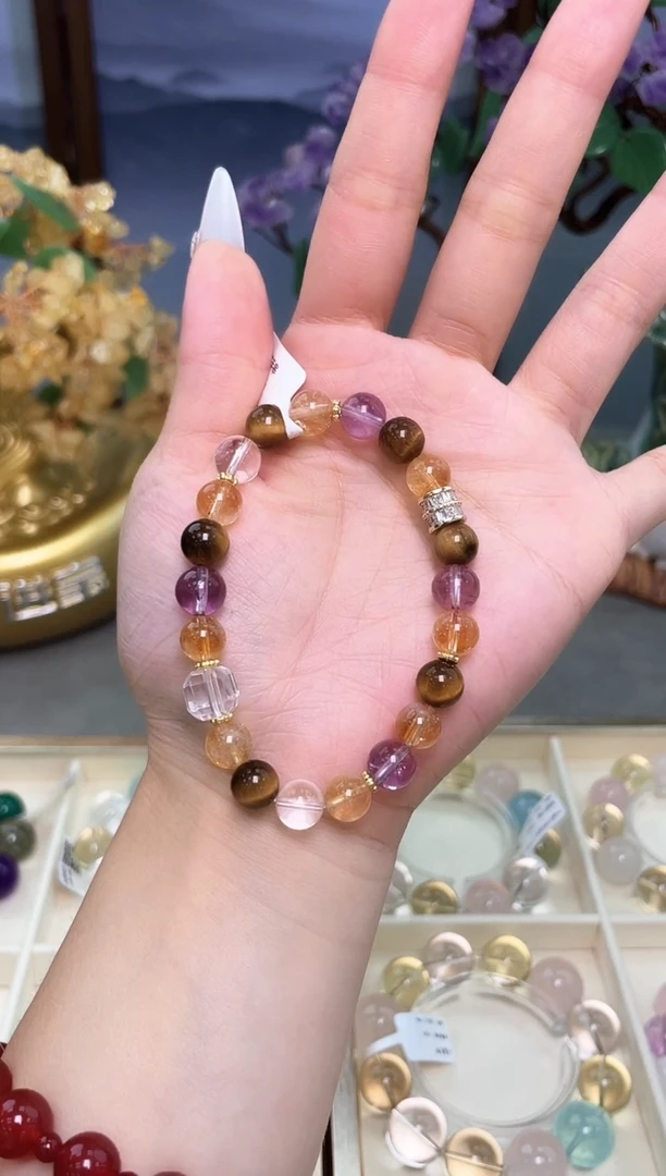 未镶嵌手串水晶黄塔晶紫晶黄虎眼设计款手串