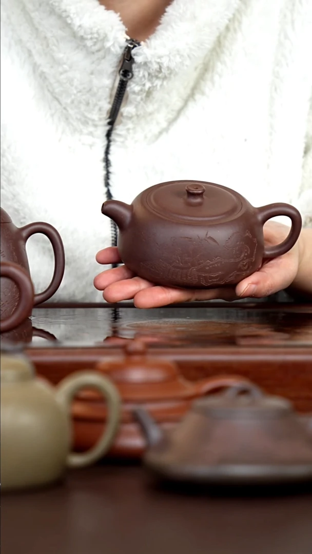 茶壶紫砂四号井紫泥刻绘井栏