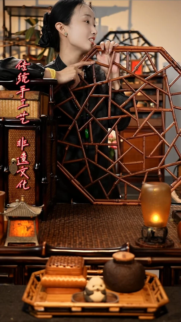 豁*TS-湘妃竹花窗装饰摆件竹制花窗