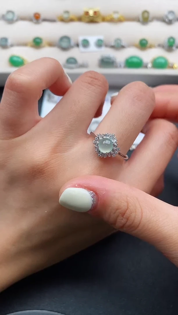 银S925镶嵌戒指翡翠333333+6