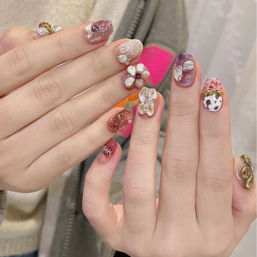 【花仙子】2025新款手绘立体雕花轻奢高级感显白精致纯手工穿戴甲