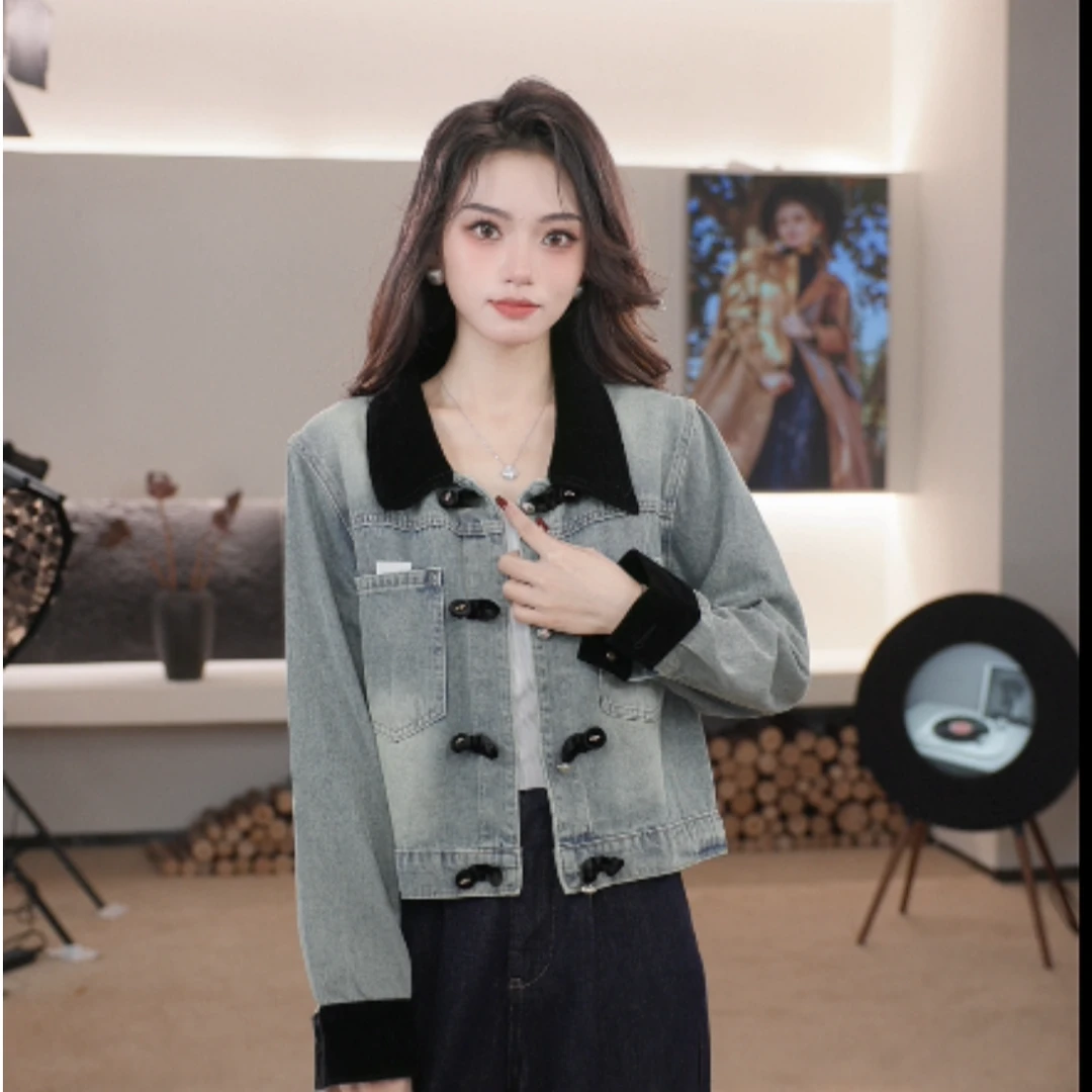 Basic House/百家好JH春季复古百搭休闲拼接牛仔上衣女外套C432