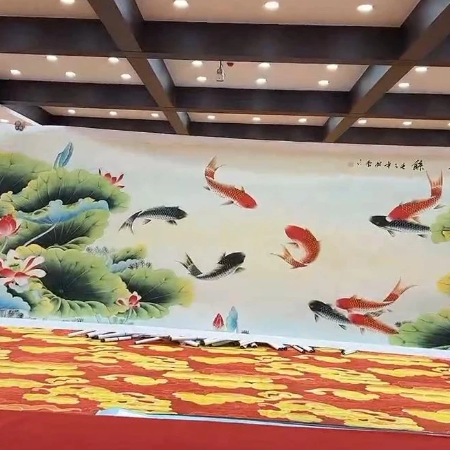 九鱼  国画装饰挂画卷轴高端锦绫已装裱 （丈2）