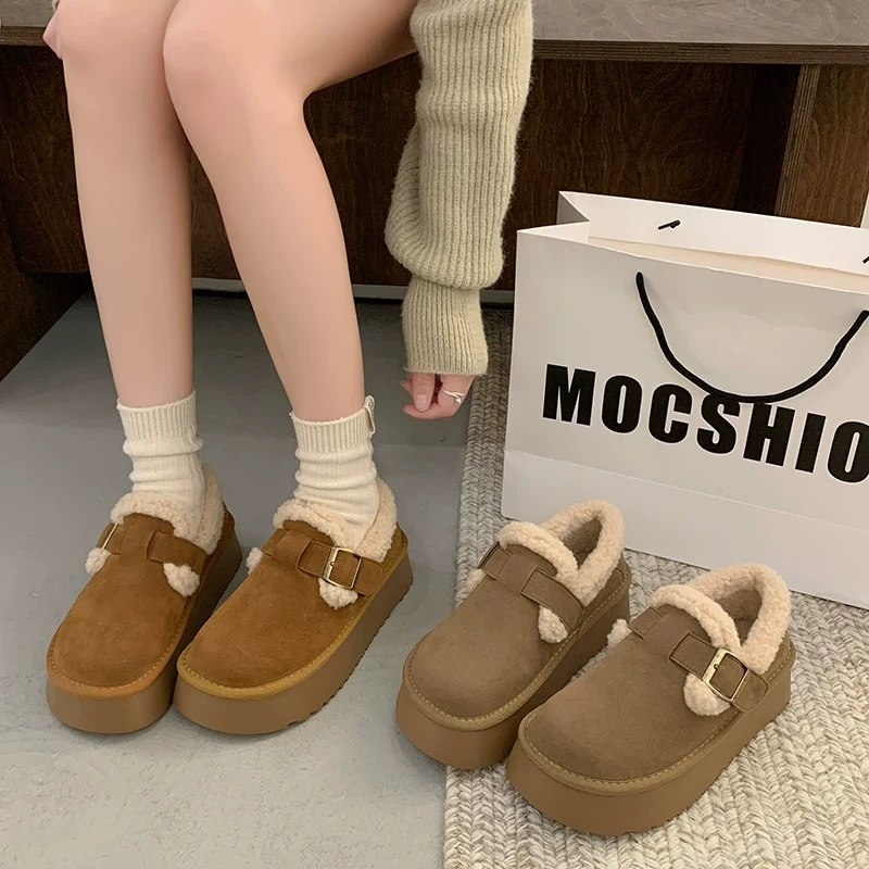 冬季新款网红加绒厚底复古一脚蹬勃肯豆豆鞋2661