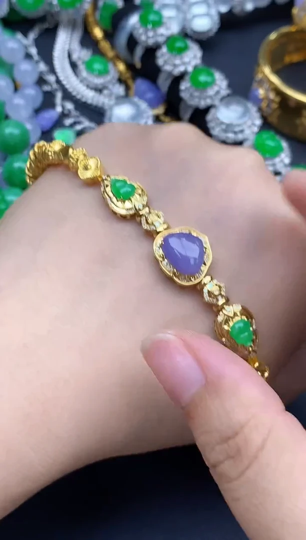 足金镶嵌手链翡翠529-春日珠宝